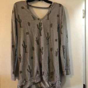 Large long sleeve cactus open back top